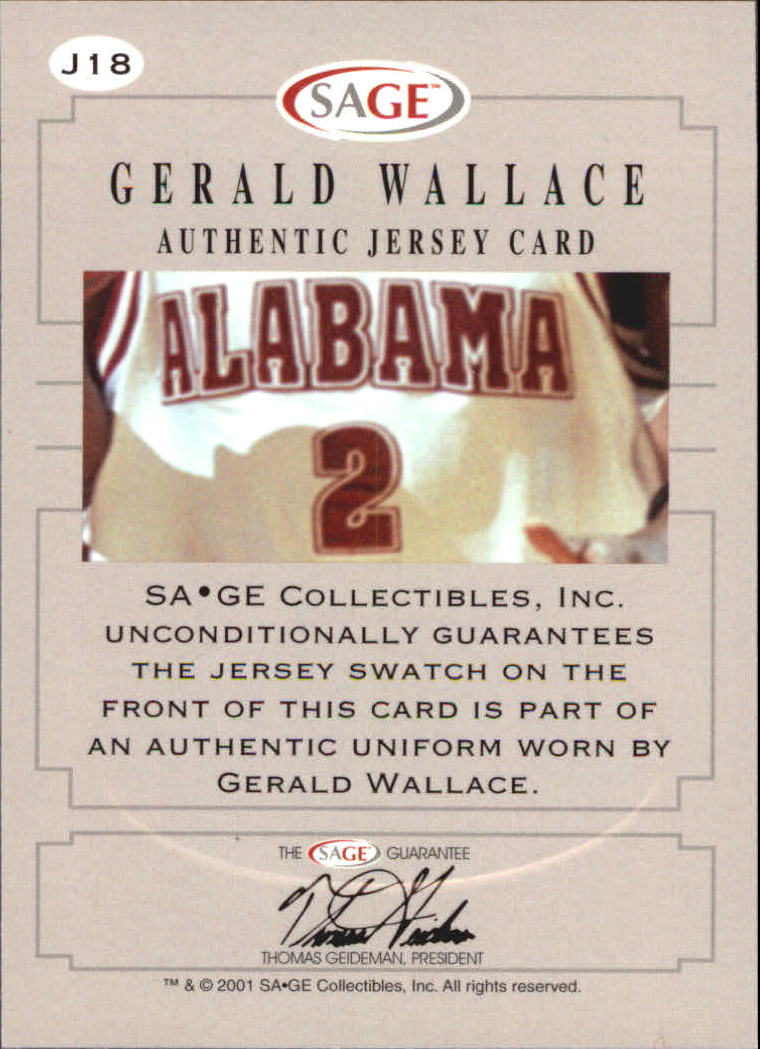 2001 SAGE Authentic Jerseys Silver #J18 Gerald Wallace back image