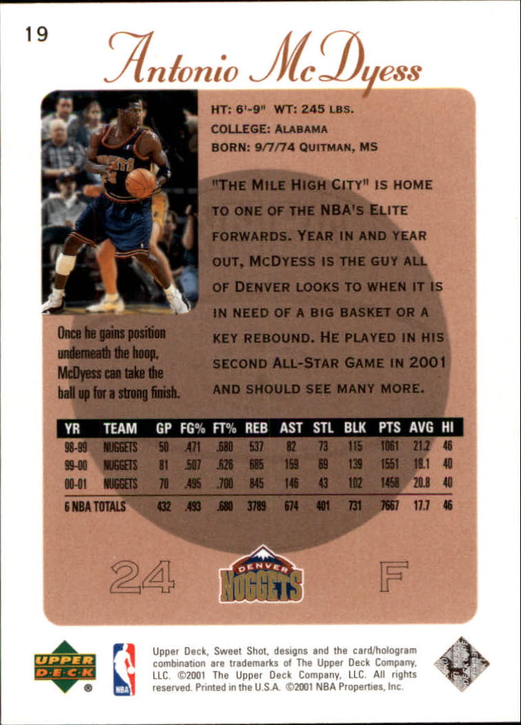 2001-02 Sweet Shot #19 Antonio McDyess back image