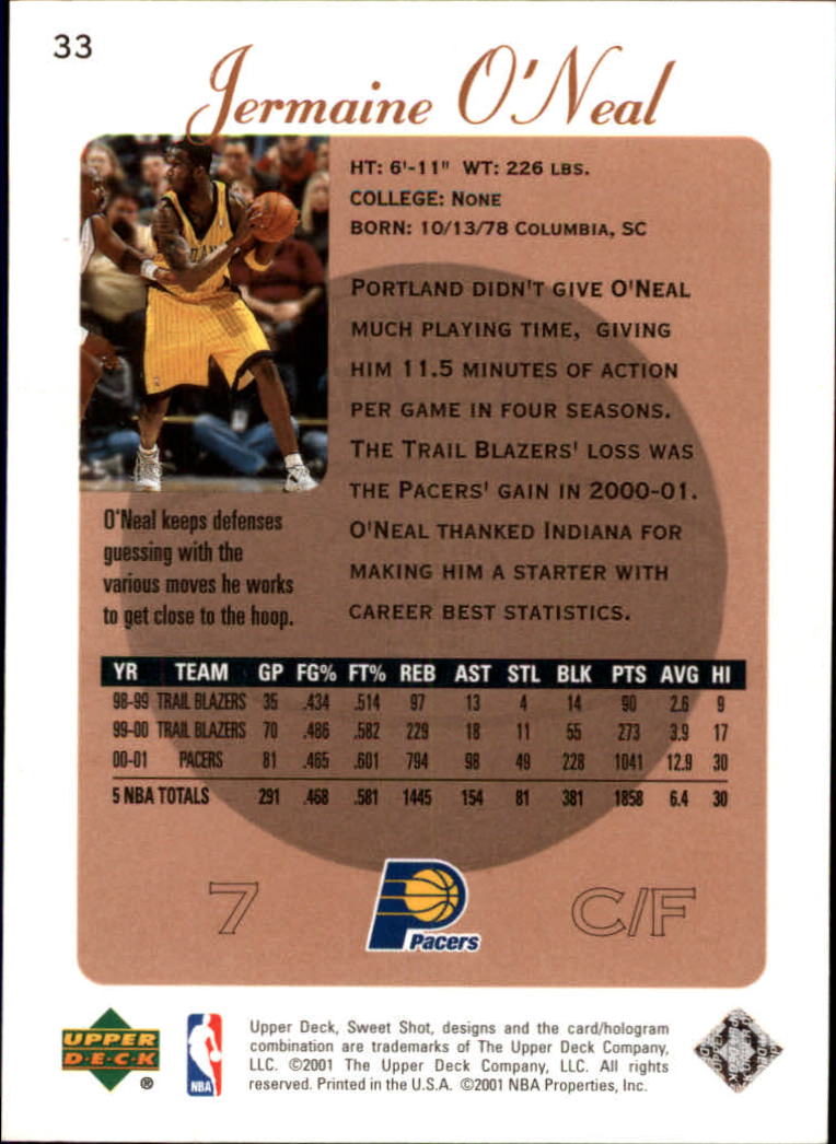 2001-02 Sweet Shot #33 Jermaine O'Neal back image