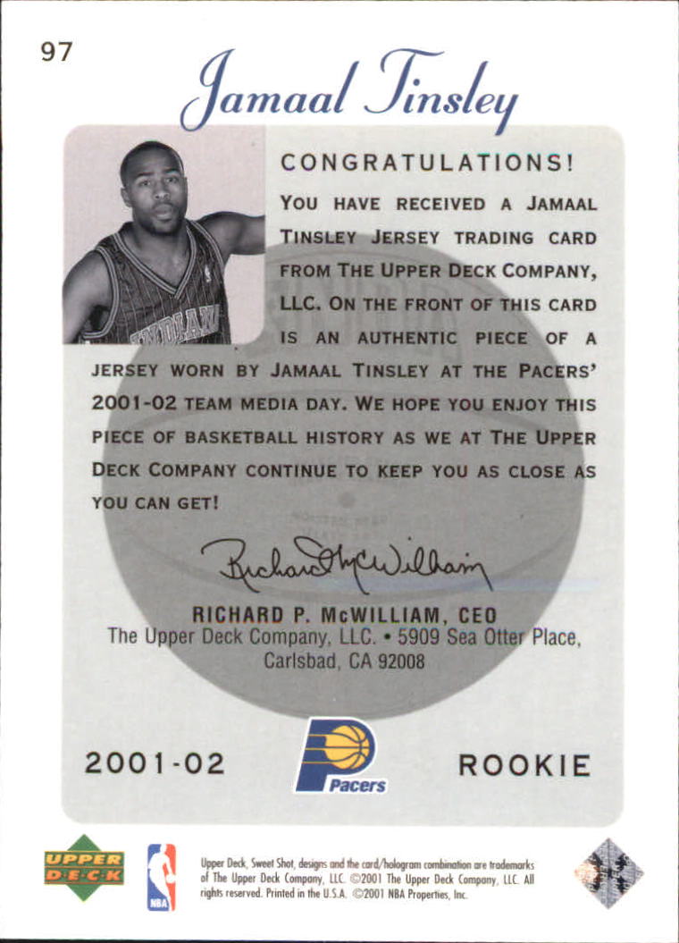 2001-02 Sweet Shot Rookie Memorabilia #97 Jamaal Tinsley back image