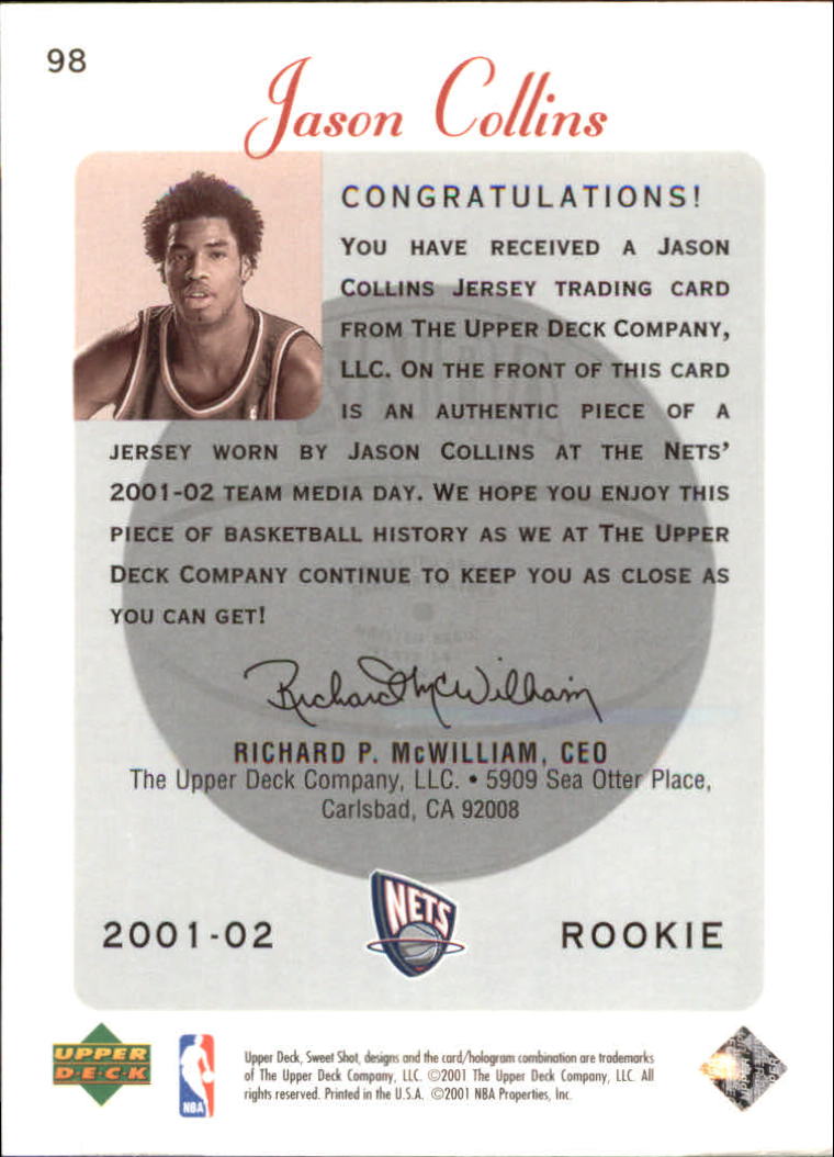 2001-02 Sweet Shot Rookie Memorabilia #98 Jason Collins back image