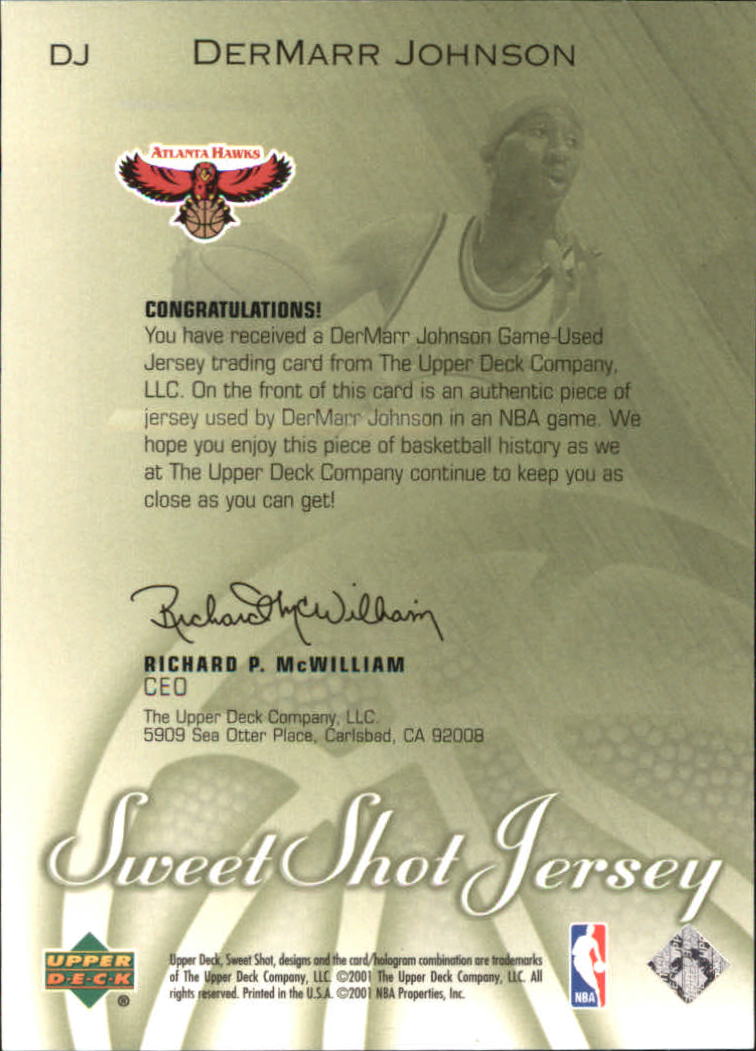 2001-02 Sweet Shot Game Jerseys #DJ DerMarr Johnson back image