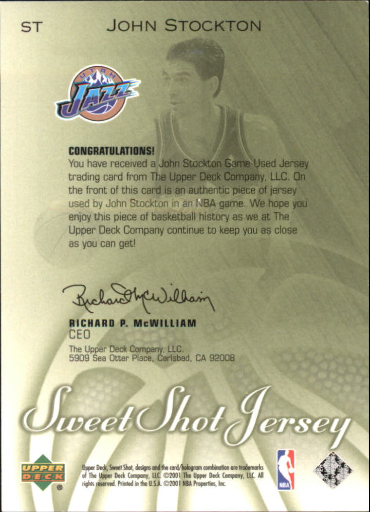 2001-02 Sweet Shot Game Jerseys #ST John Stockton back image