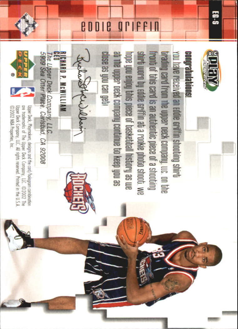 2001-02 Upper Deck Playmakers PC Shooting Shirt #EGS Eddie Griffin back image