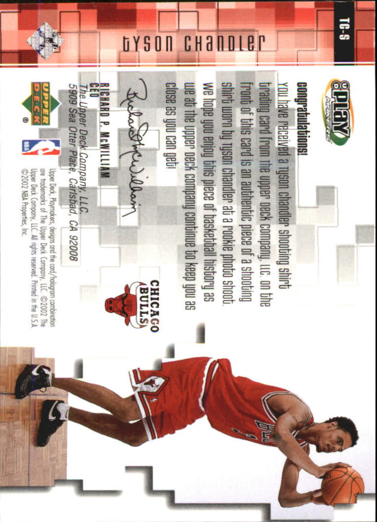 2001-02 Upper Deck Playmakers PC Shooting Shirt #TCS Tyson Chandler back image