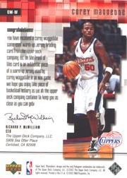 2001-02 Upper Deck Playmakers PC Warm Up #CMW Corey Maggette back image