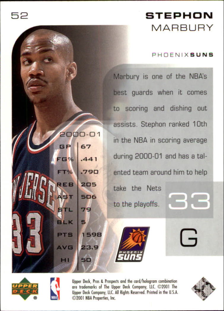 2001-02 Upper Deck Pros and Prospects #52 Stephon Marbury back image