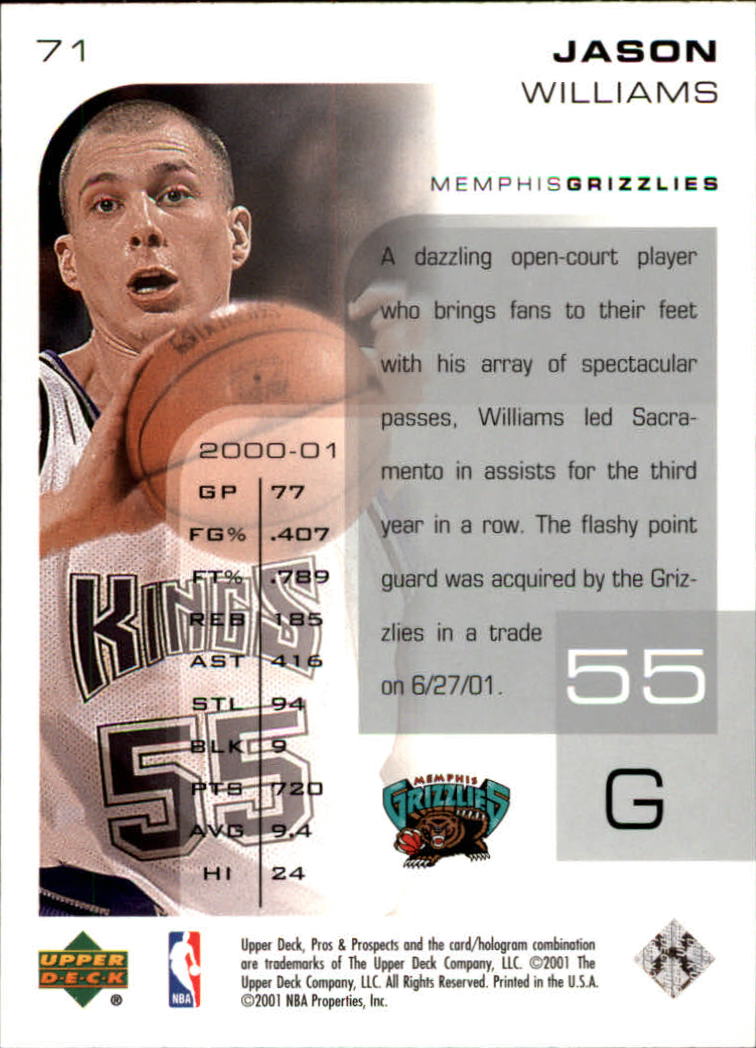 2001-02 Upper Deck Pros and Prospects #71 Jason Williams back image