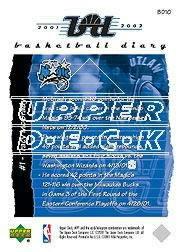 2001-02 Upper Deck MVP Basketball Diary #BD10 Tracy McGrady back image