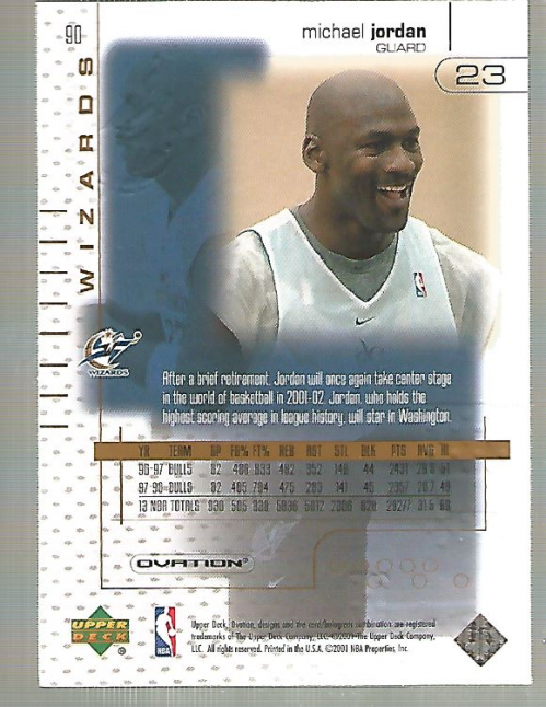 2001-02 Upper Deck Ovation #90 Michael Jordan back image