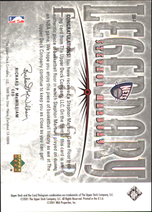 2001-02 Upper Deck Legends Legendary Floor #SMF Stephon Marbury back image