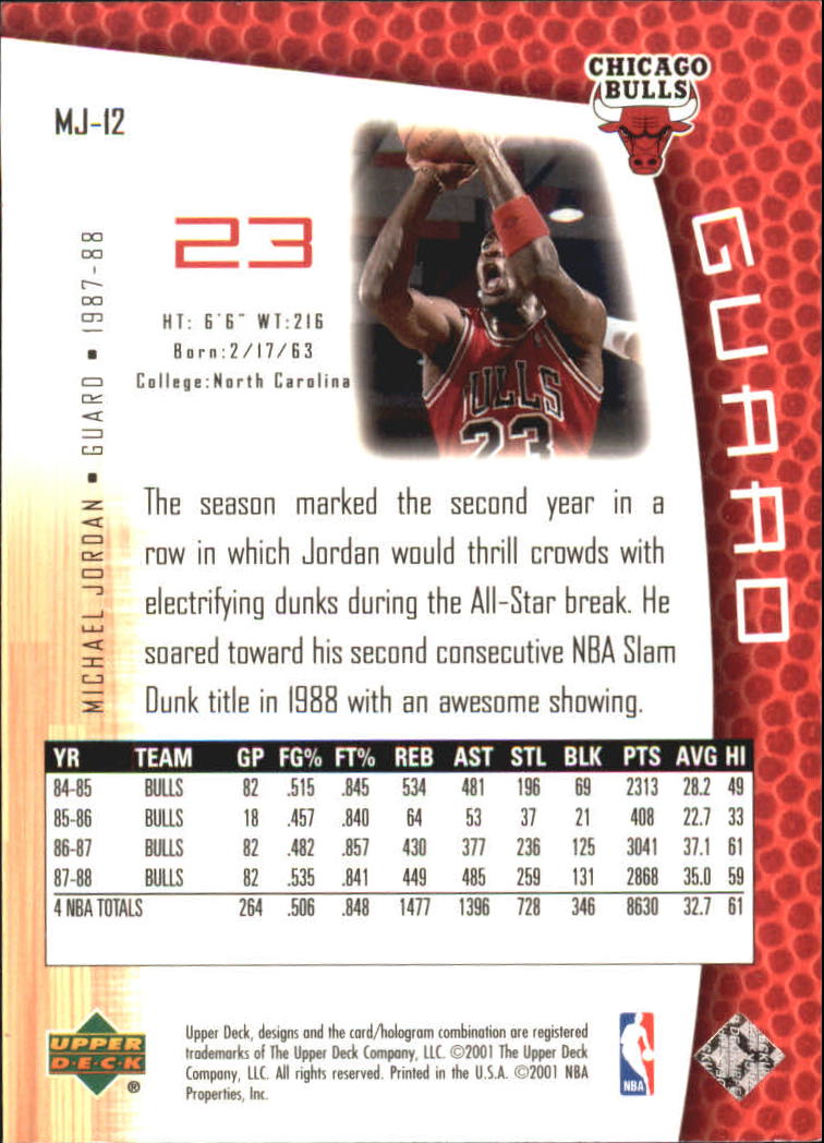 2001-02 Upper Deck MJ's Back #MJ12 Michael Jordan/Pro Statistics back image