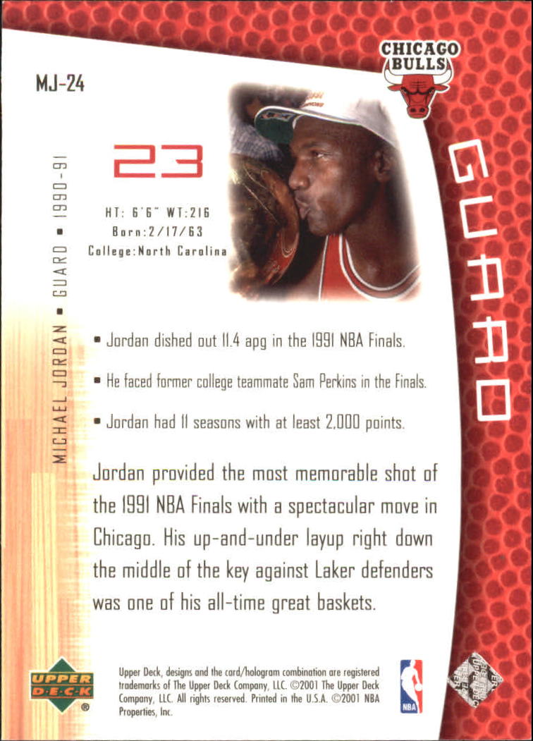 2001-02 Upper Deck MJ's Back #MJ24 Michael Jordan/Bullet Points/Bio back image