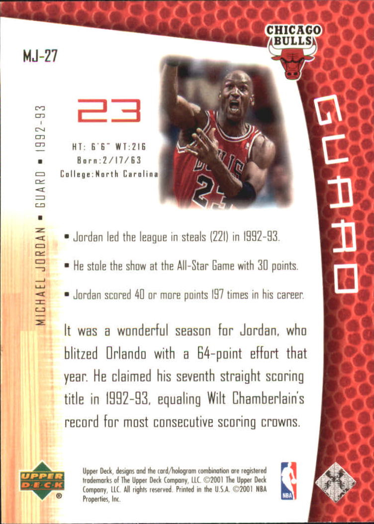 2001-02 Upper Deck MJ's Back #MJ27 Michael Jordan/Bullet Points/Bio back image
