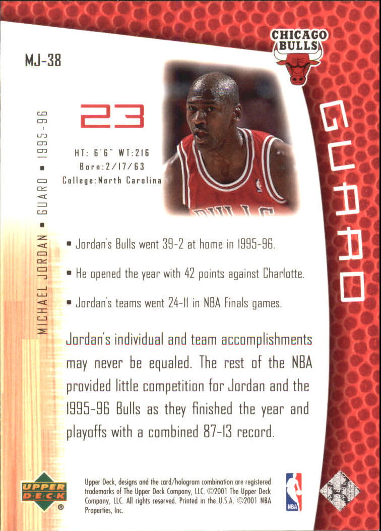 2001-02 Upper Deck MJ's Back #MJ38 Michael Jordan/Bullet Points/Bio back image