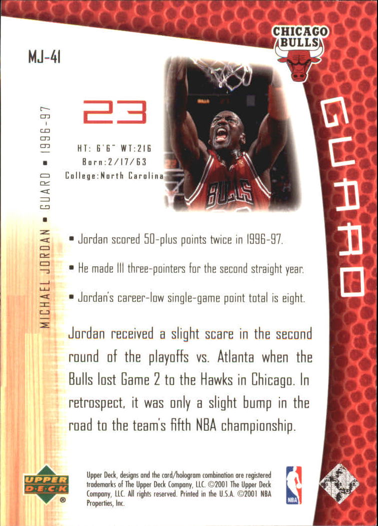 2001-02 Upper Deck MJ's Back #MJ41 Michael Jordan/Bullet Points/Bio back image