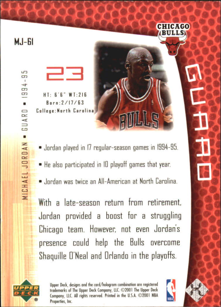 2001-02 Upper Deck MJ's Back #MJ61 Michael Jordan/Bullet Points/Bio back image