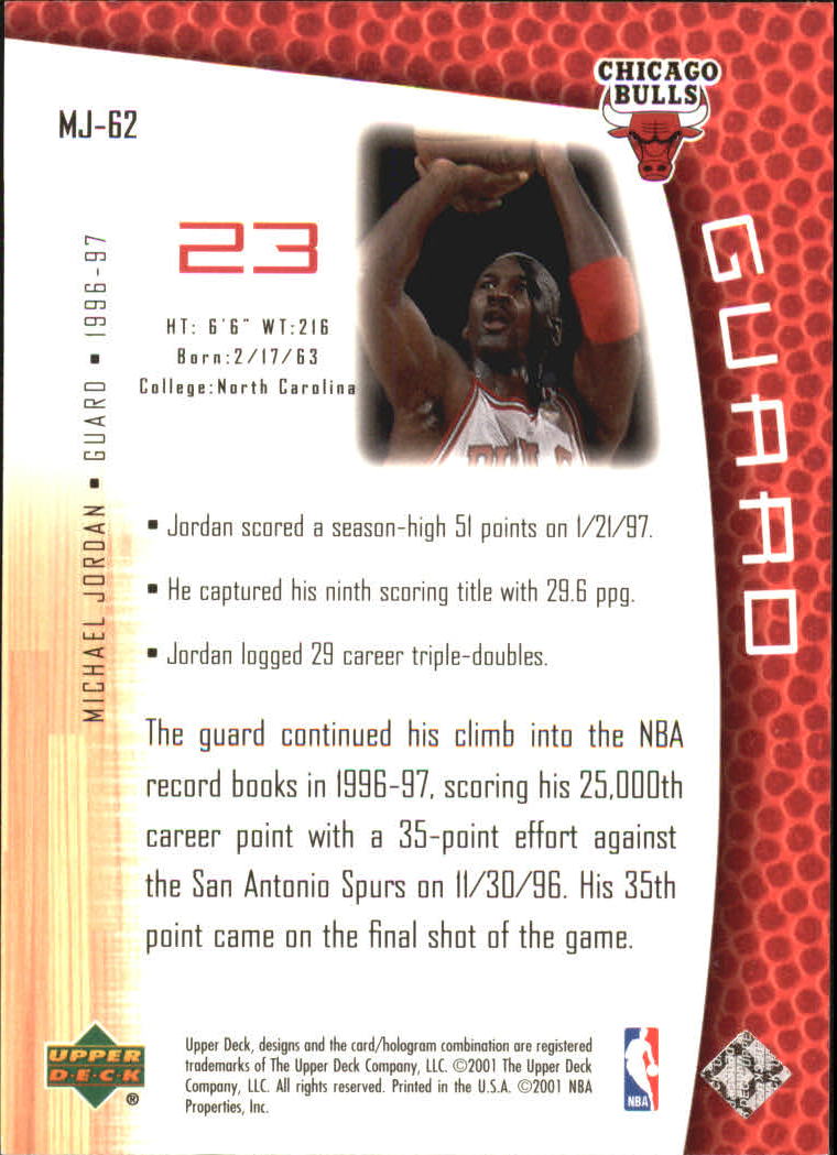 2001-02 Upper Deck MJ's Back #MJ62 Michael Jordan/Bullet Points/Bio back image