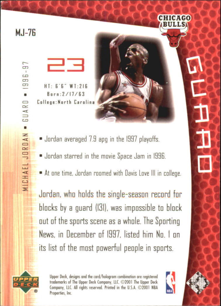 2001-02 Upper Deck MJ's Back #MJ76 Michael Jordan/Bullet Points/Bio back image