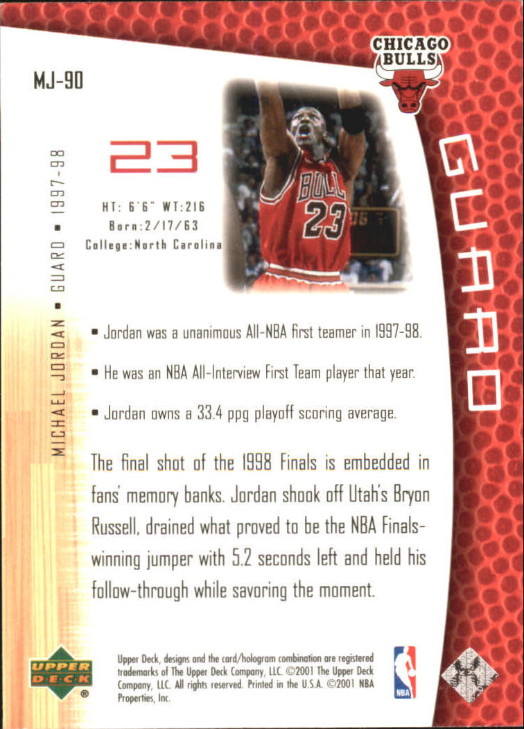 2001-02 Upper Deck MJ's Back #MJ90 Michael Jordan/Bullet Points/Bio back image