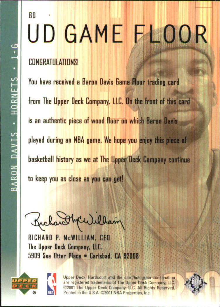 2001-02 Upper Deck Hardcourt UD Game Floor #BD Baron Davis back image