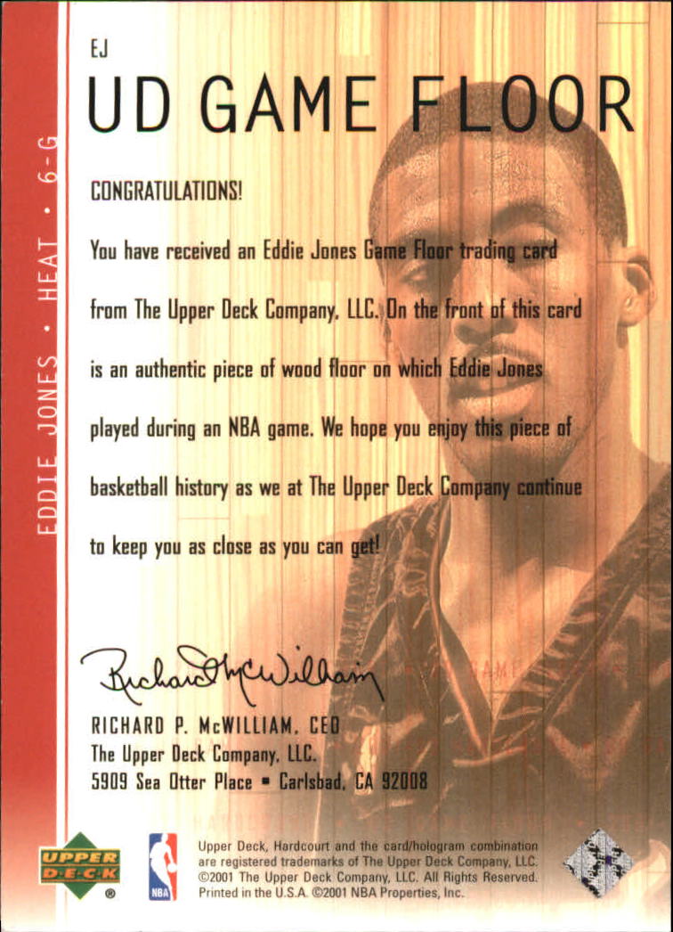2001-02 Upper Deck Hardcourt UD Game Floor #EJ Eddie Jones back image