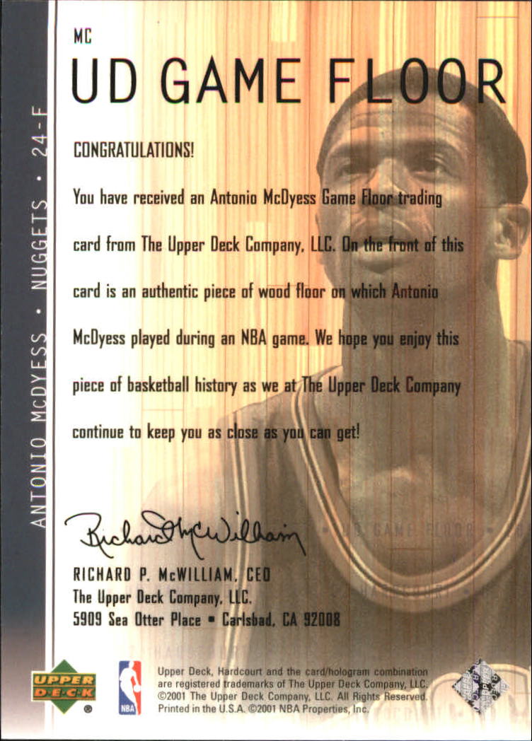 2001-02 Upper Deck Hardcourt UD Game Floor #MC Antonio McDyess back image