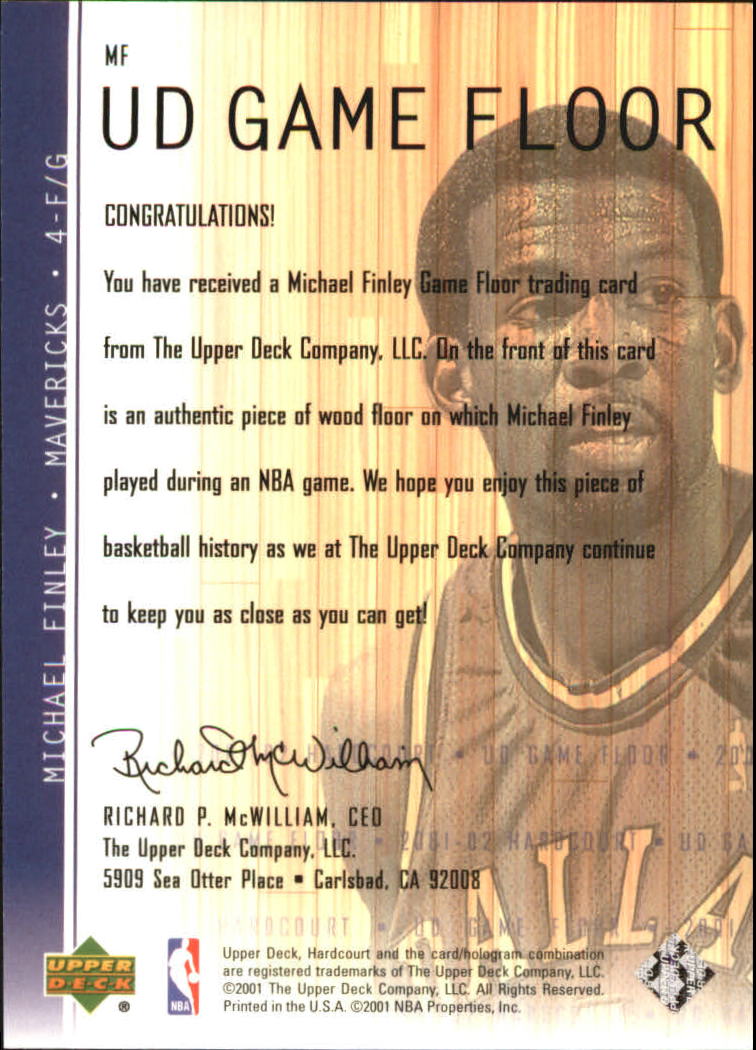 2001-02 Upper Deck Hardcourt UD Game Floor #MF Michael Finley back image