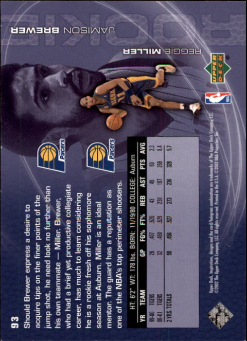 2001-02 Upper Deck Inspirations #93 Reggie Miller/Jamison Brewer RC back image