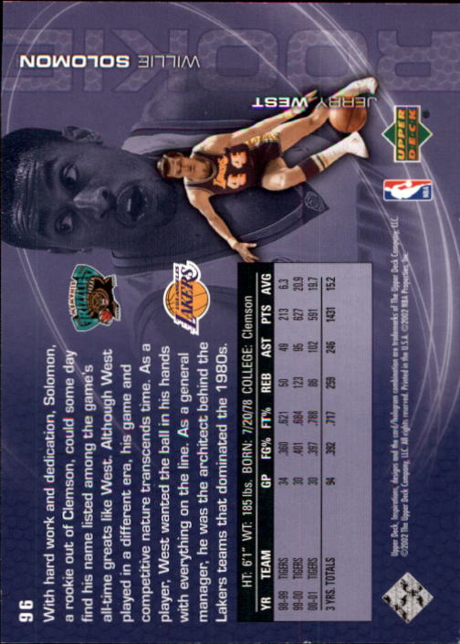 2001-02 Upper Deck Inspirations #96 Jerry West/Willie Solomon RC back image