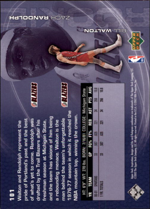 2001-02 Upper Deck Inspirations #101 Bill Walton/Zach Randolph RC back image