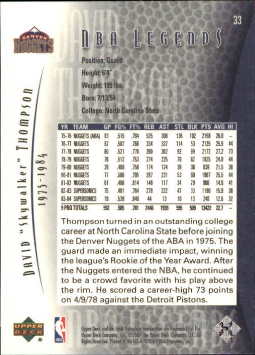 2001-02 Upper Deck Legends Basketball Card Pick (Base) - Picture 65 of 175