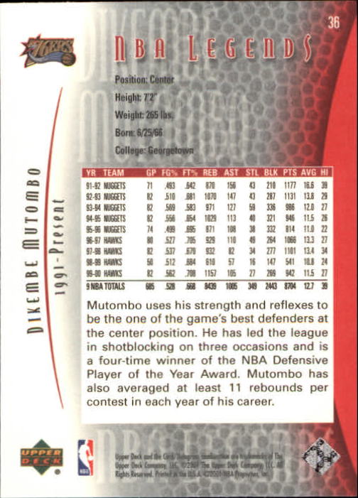 2001-02 Upper Deck Legends Basketball Card Pick (Base) - Picture 71 of 175