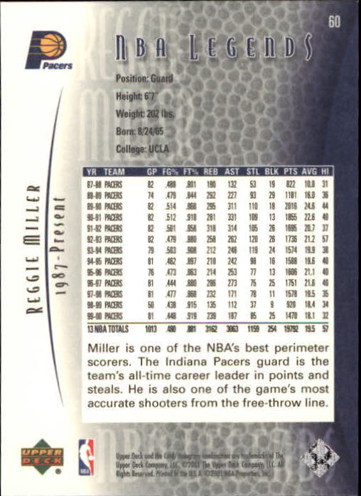 2001-02 Upper Deck Legends #60 Reggie Miller back image
