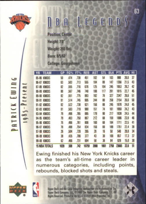 2001-02 Upper Deck Legends Basketball Card Pick (Base) - Picture 121 of 175