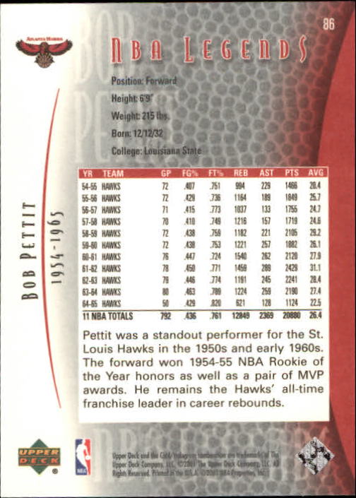 2001-02 Upper Deck Legends Basketball Card Pick (Base) - Picture 167 of 175