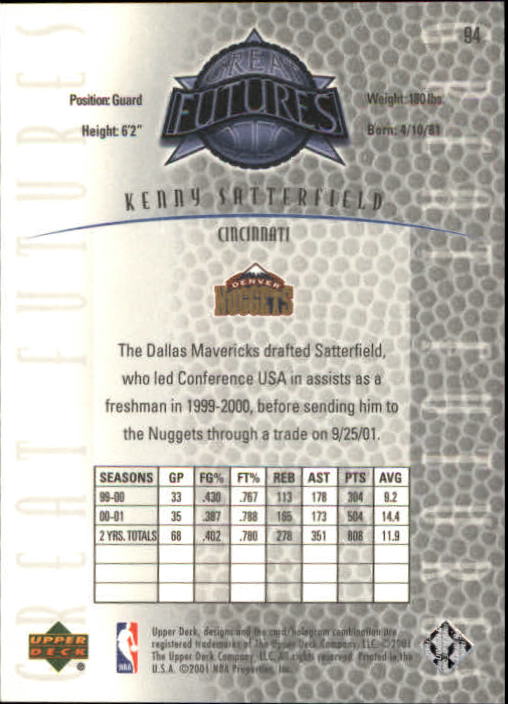 2001-02 Upper Deck Legends #94 Kenny Satterfield RC back image