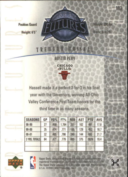2001-02 Upper Deck Legends #103 Trenton Hassell RC back image
