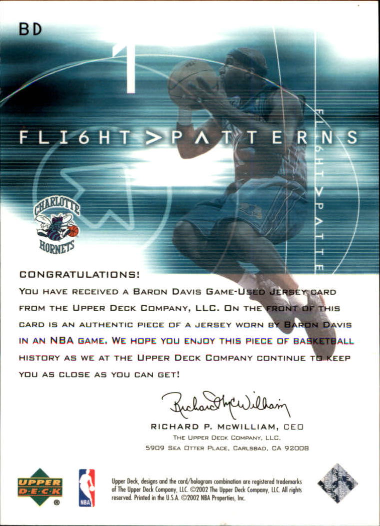 2001-02 Upper Deck Flight Team Flight Patterns #BD Baron Davis back image