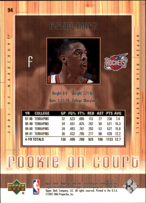 2001-02 Upper Deck Hardcourt #94A Terence Morris ON RC