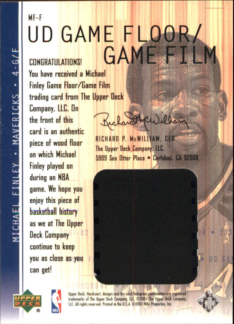 2001-02 Upper Deck Hardcourt UD Game Film/Floor #MFF Michael Finley back image