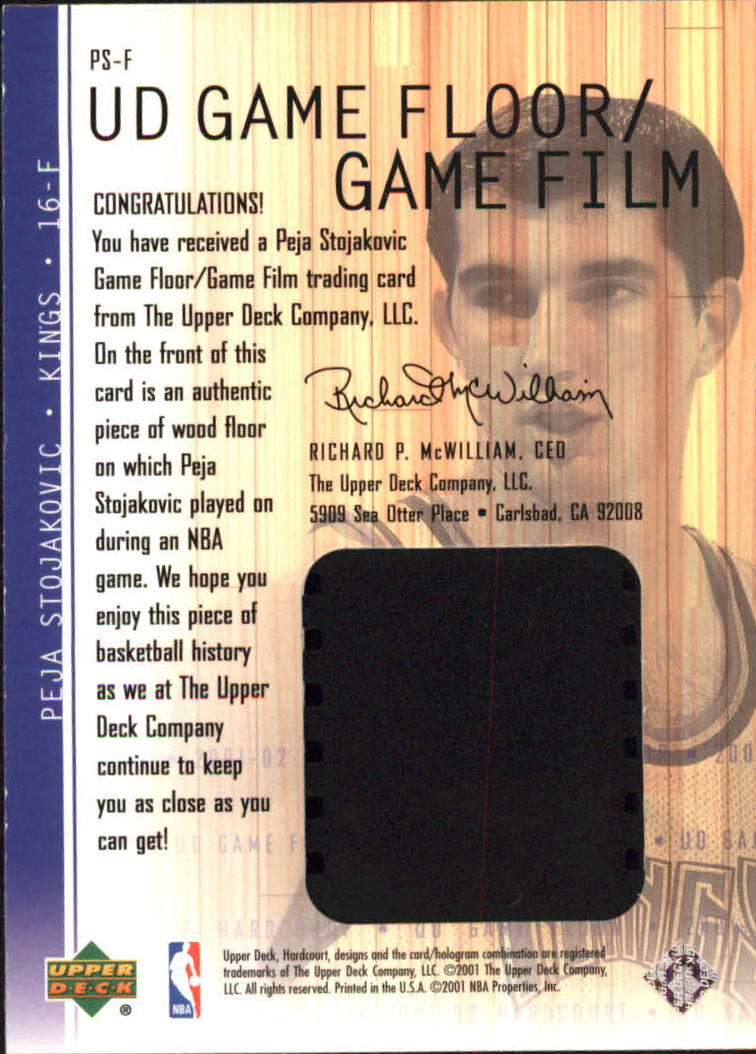 2001-02 Upper Deck Hardcourt UD Game Film/Floor #PSF Peja Stojakovic back image