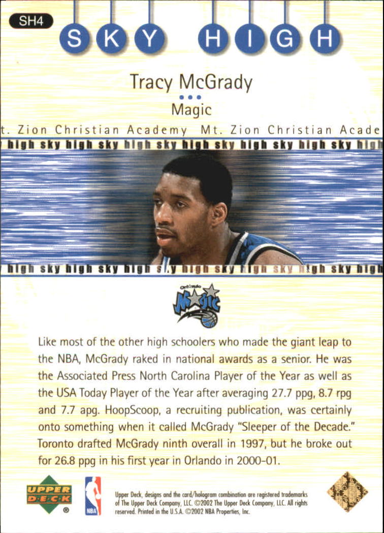2001-02 Upper Deck Sky High #SH4 Tracy McGrady back image