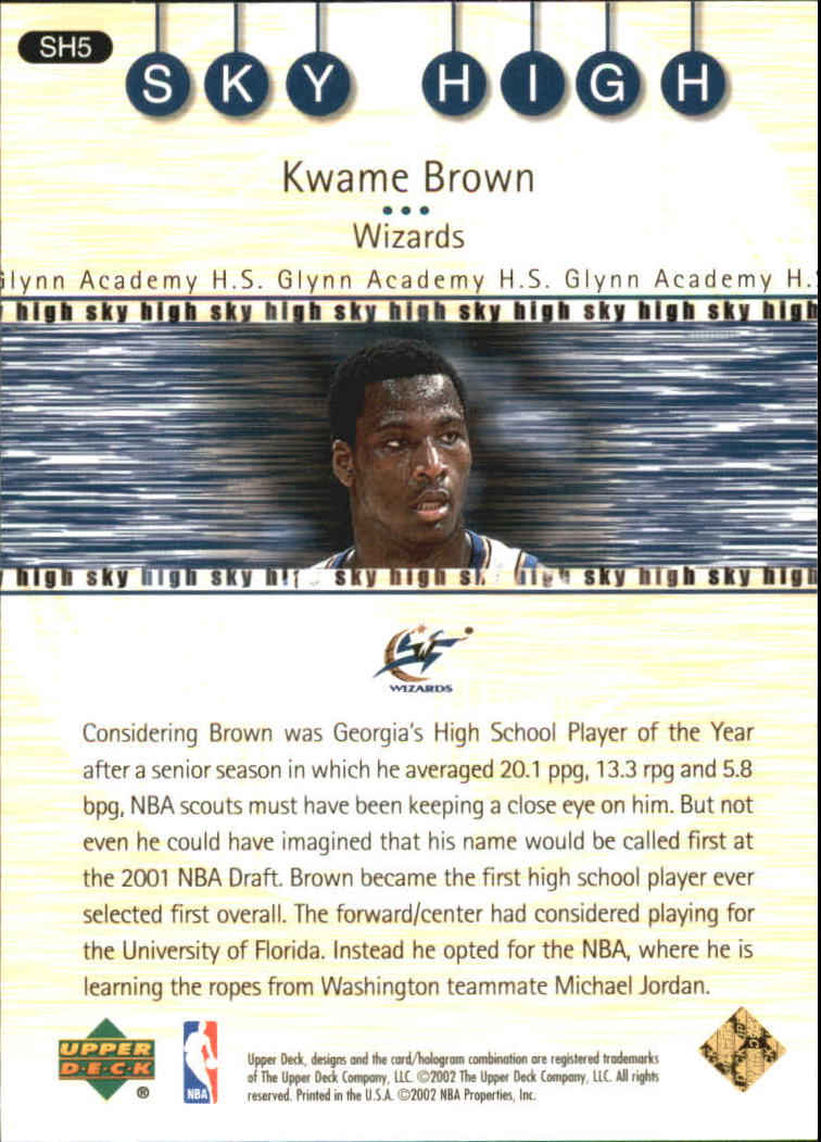 2001-02 Upper Deck Sky High #SH5 Kwame Brown back image
