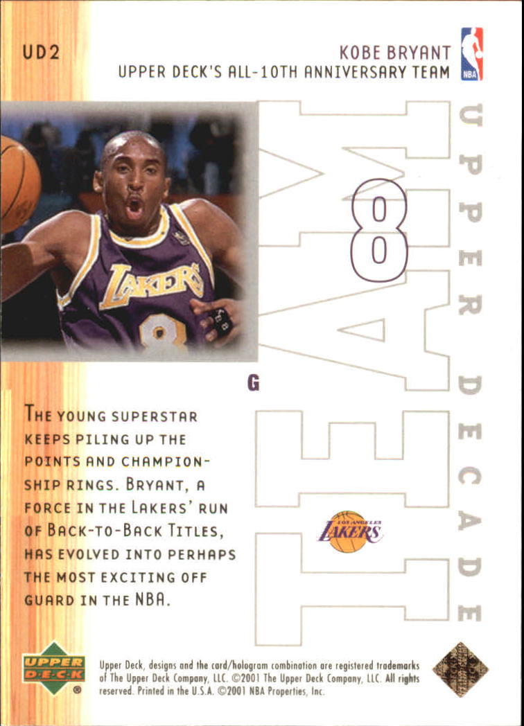 2001-02 Upper Deck Upper Decade Team #UD2 Kobe Bryant back image