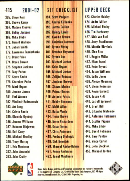 2001-02 Upper Deck #405 Michael Jordan CL back image