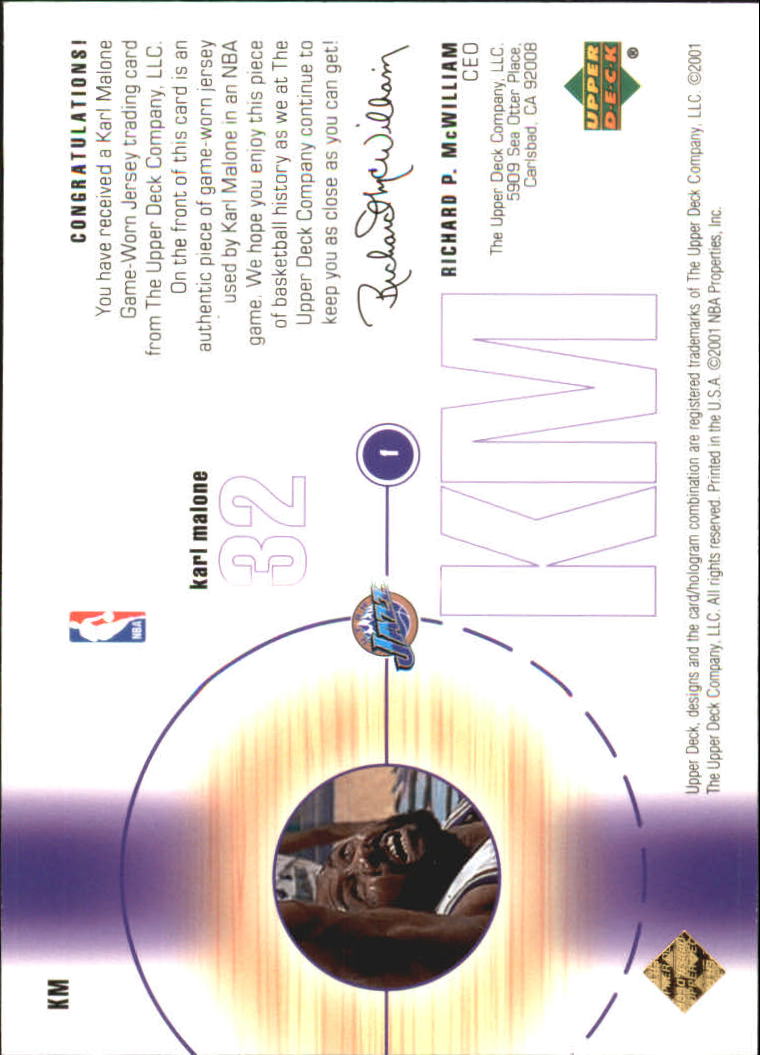 2001-02 Upper Deck Game Jerseys #KM Karl Malone back image