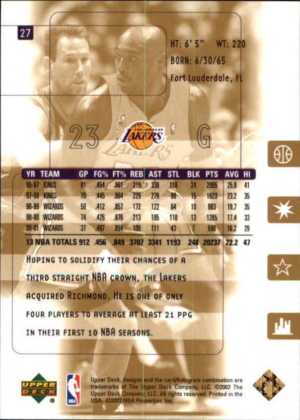 2001-02 Ultimate Collection #27 Mitch Richmond back image
