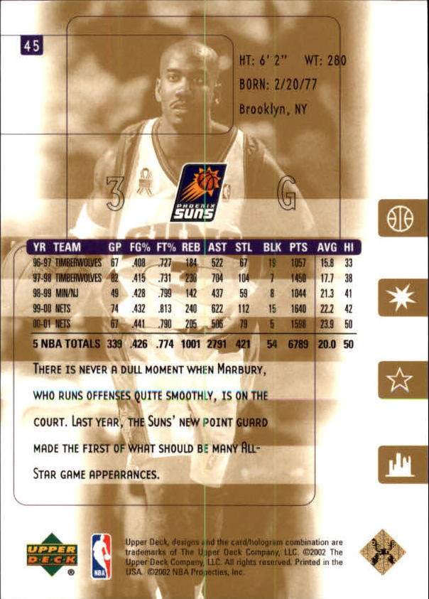 2001-02 Ultimate Collection #45 Stephon Marbury back image