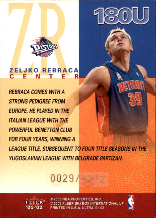 2001-02 Ultra #180U Zeljko Rebraca RC back image